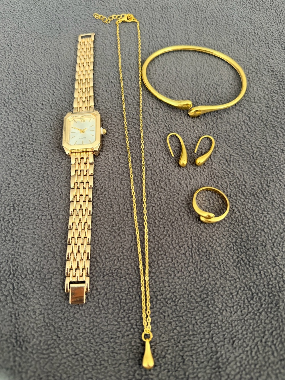 Gold-Tone Women's Jewelry Set – Necklace, Bracelet, Ring, Earrings, Watch